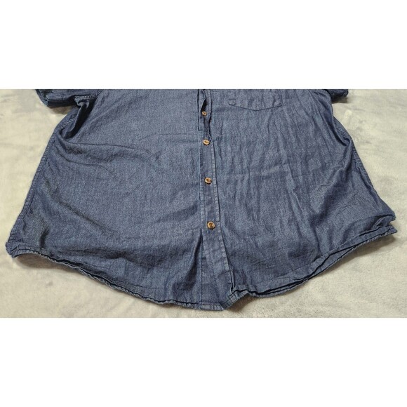 prAna Mens XL Short Sleeve Navy Blue 100% Organic Cotton Button Up Shirt - Picture 3 of 10